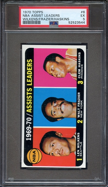 1970 TOPPS 6 NBA ASSIST LEADERS WILKENS/FRAZIER/HASKINS PSA EX 5