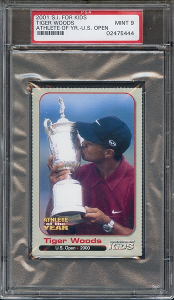 2001 S.I. FOR KIDS ATHLETE OF THE YEAR TIGER WOODS ATHLETE OF YR.-U.S. OPEN PSA MINT 9