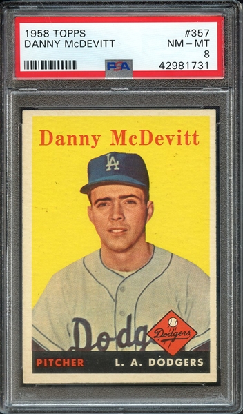 1958 TOPPS 357 DANNY McDEVITT PSA NM-MT 8