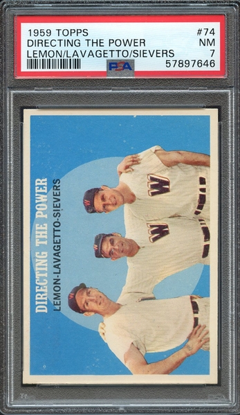 1959 TOPPS 74 DIRECTING THE POWER LEMON/LAVAGETTO/SIEVERS PSA NM 7