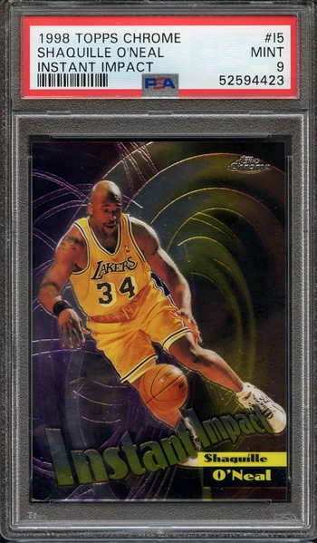 1998 TOPPS CHROME INSTANT IMPACT I5 SHAQUILLE O'NEAL INSTANT IMPACT PSA MINT 9