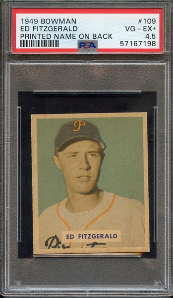 1949 BOWMAN 109 ED FITZGERALD PRINTED NAME ON BACK PSA VG-EX+ 4.5