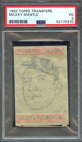 1965 TOPPS TRANSFERS MICKEY MANTLE PSA VG 3
