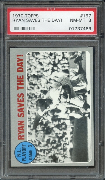 1970 TOPPS 197 N.L. PLAYOFF GAME 3 RYAN SAVES THE DAY! PSA NM-MT 8