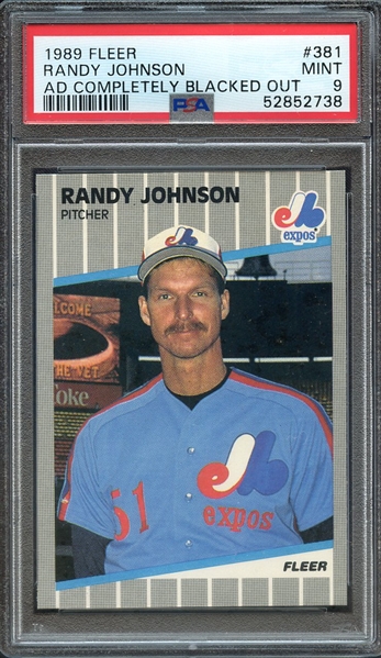 1989 FLEER 381 RANDY JOHNSON AD COMPLETELY BLACKED OUT PSA MINT 9