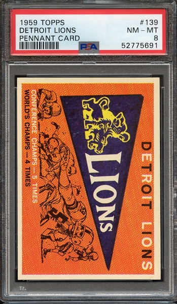 1959 TOPPS 139 DETROIT LIONS PENNANT CARD PSA NM-MT 8