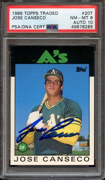 1986 TOPPS TRADED 20T SIGNED JOSE CANSECO PSA NM-MT 8 PSA/DNA AUTO 10