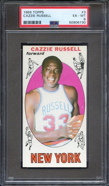 1969 TOPPS 3 CAZZIE RUSSELL PSA EX-MT 6