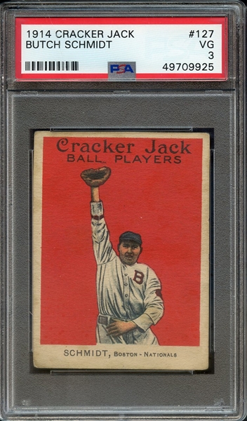1914 CRACKER JACK 127 BUTCH SCHMIDT PSA VG 3