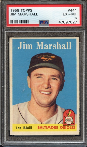 1958 TOPPS 441 JIM MARSHALL PSA EX-MT 6