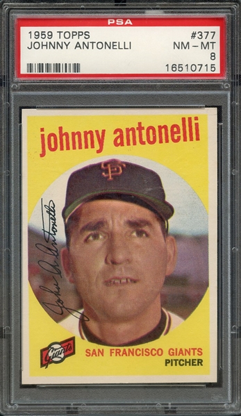 1959 TOPPS 377 JOHNNY ANTONELLI PSA NM-MT 8