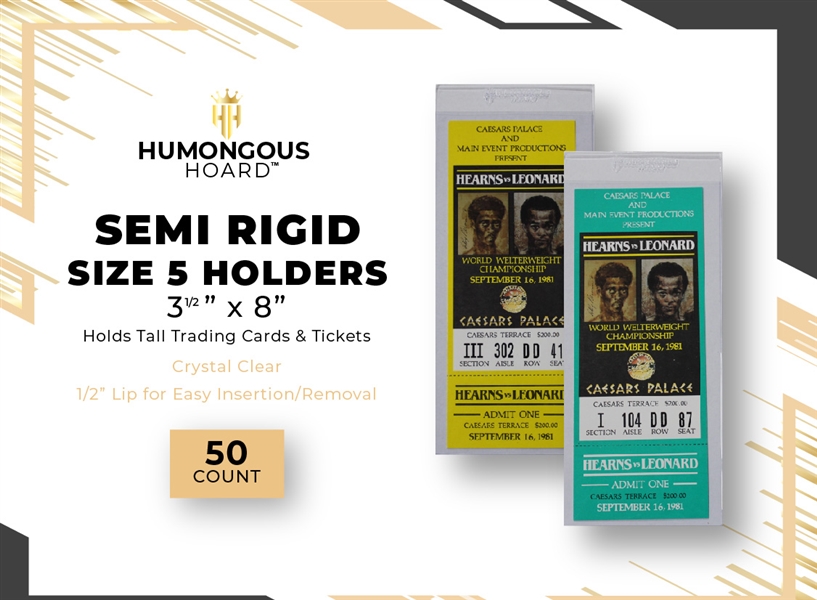 (1000) Humongous Hoard Semi Rigid Size 5 Tickets Oversize 3 1/2 x 8 Case