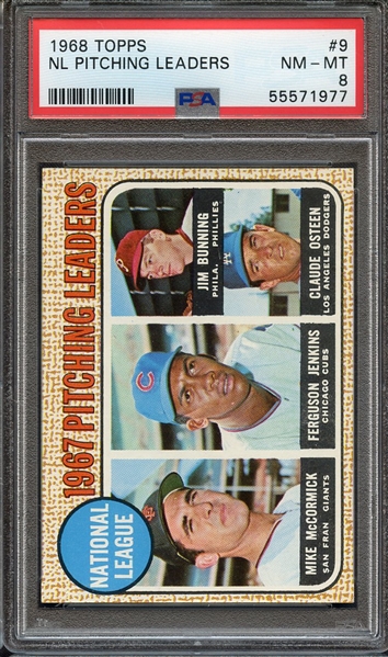 1968 TOPPS 9 NL PITCHING LEADERS PSA NM-MT 8