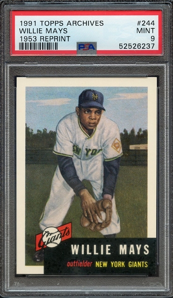 1991 TOPPS ARCHIVES 1953 REPRINT 244 WILLIE MAYS 1953 REPRINT PSA MINT 9