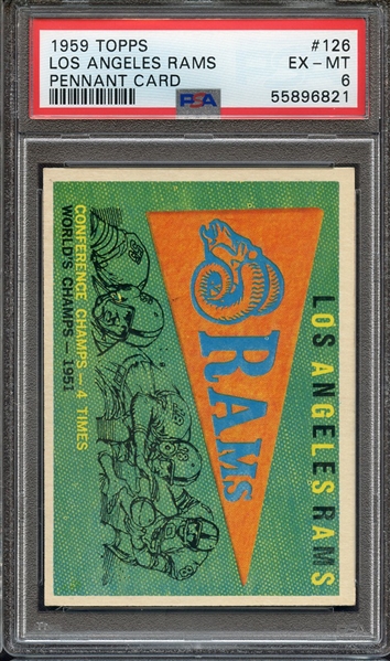 1959 TOPPS 126 LOS ANGELES RAMS PENNANT CARD PSA EX-MT 6