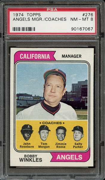 1974 TOPPS 276 ANGELS MGR./ COACHES PSA NM-MT 8