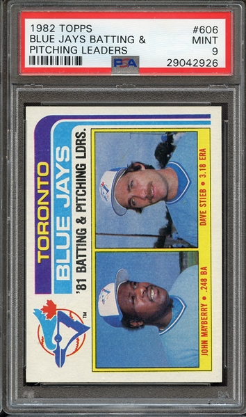 1982 TOPPS 606 BLUE JAYS BATTING & PITCHING LEADERS PSA MINT 9
