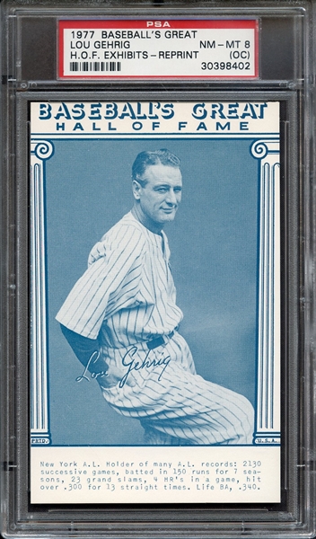 1977 BASEBALL'S GREAT HALL OF FAME EXHIBITS LOU GEHRIG HALL OF FAME EXHIBITS PSA NM-MT 8 (OC)