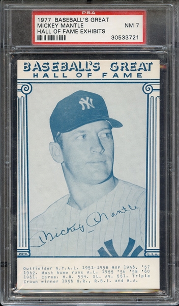 1977 BASEBALL'S GREAT HALL OF FAME EXHIBITS MICKEY MANTLE HALL OF FAME EXHIBITS PSA NM 7