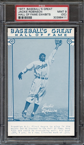 1977 BASEBALL'S GREAT HALL OF FAME EXHIBITS JACKIE ROBINSON HALL OF FAME EXHIBITS PSA MINT 9 (OC)