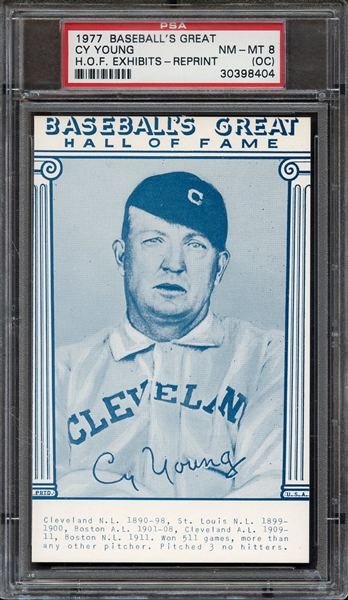 1977 BASEBALL'S GREAT HALL OF FAME EXHIBITS CY YOUNG HALL OF FAME EXHIBITS PSA NM-MT 8 (OC)