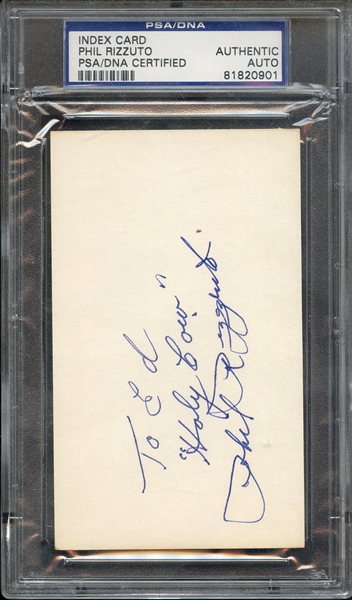 PHIL RIZZUTO SIGNED INDEX CARD PSA/DNA AUTHENTIC