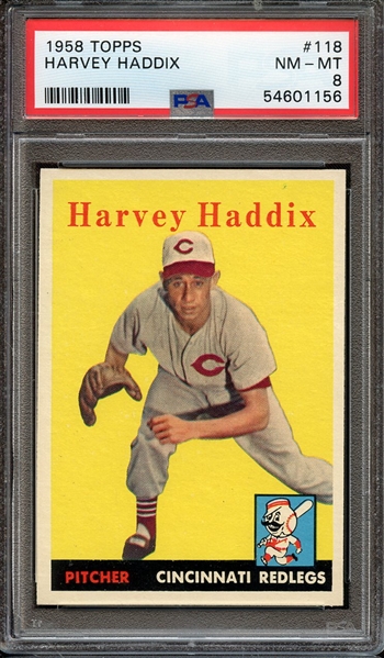 1958 TOPPS 118 HARVEY HADDIX PSA NM-MT 8
