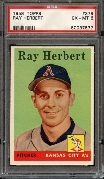 1958 TOPPS 379 RAY HERBERT PSA EX-MT 6