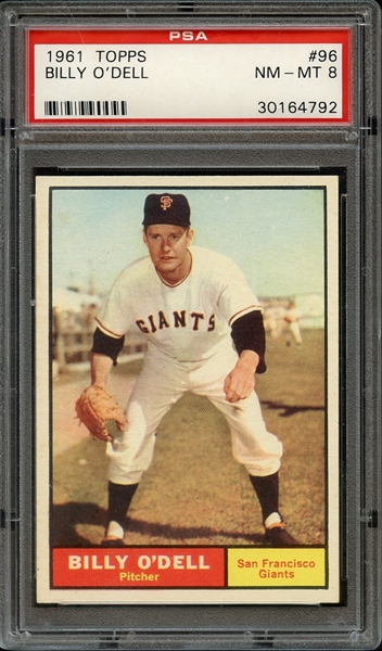 1961 TOPPS 96 BILLY O'DELL PSA NM-MT 8