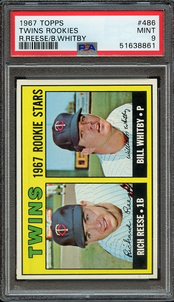 1967 TOPPS 486 TWINS ROOKIES R.REESE/B.WHITBY PSA MINT 9