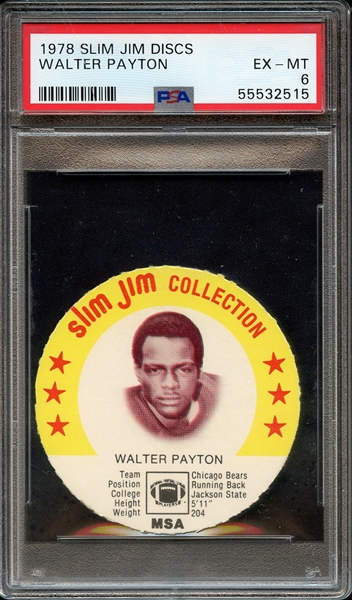 1978 SLIM JIM DISCS WALTER PAYTON PSA EX-MT 6