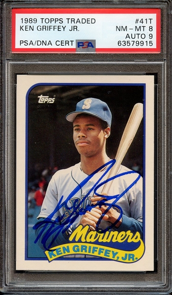 1989 TOPPS TRADED 41T SIGNED KEN GRIFFEY JR PSA NM-MT 8 PSA/DNA AUTO 9