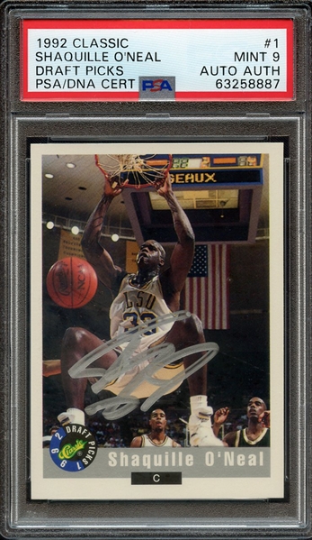 1992 CLASSIC 1 SIGNED SHAQUILLE O'NEAL PSA MINT 9 PSA/DNA AUTO AUTHENTIC
