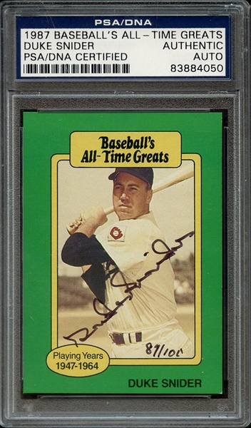 1987 BASEBALL'S ALL TIME GREATS SIGNED DUKE SNIDER PSA/DNA AUTHENTIC