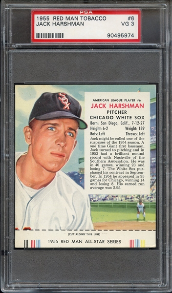 1955 RED MAN TOBACCO 6 JACK HARSHMAN PSA VG 3