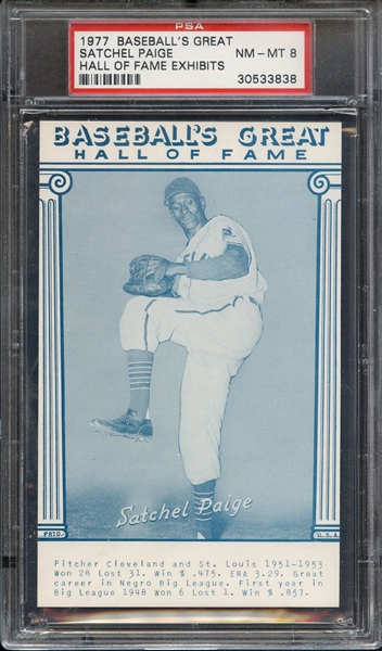 1977 BASEBALL'S GREAT HALL OF FAME EXHIBITS SATCHEL PAIGE HALL OF FAME EXHIBITS PSA NM-MT 8