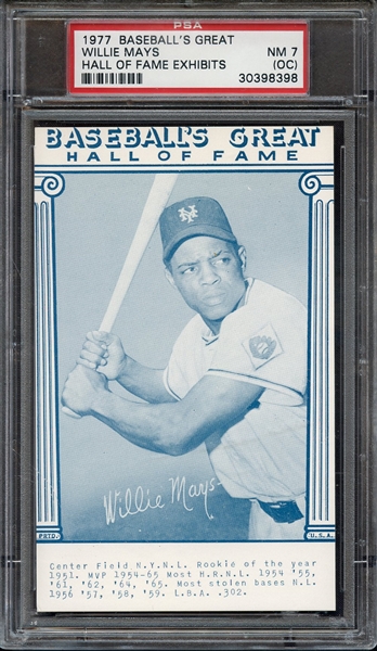 1977 BASEBALL'S GREAT HALL OF FAME EXHIBITS WILLIE MAYS HALL OF FAME EXHIBITS PSA NM 7 (OC)