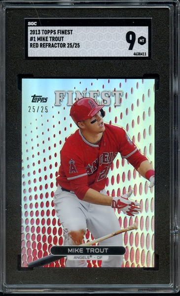 2013 TOPPS FINEST 1 RED REFRACTOR 25/25 MIKE TROUT SGC MINT 9