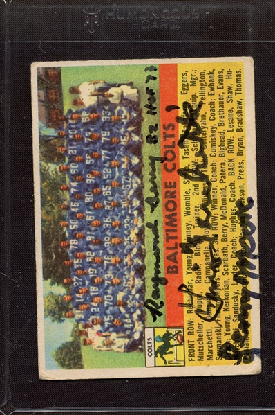 1956 TOPPS COLTS TEAM CARD SIGNED BY RAYMOND BERRY GINO MARCHETTI LENNY MOORE