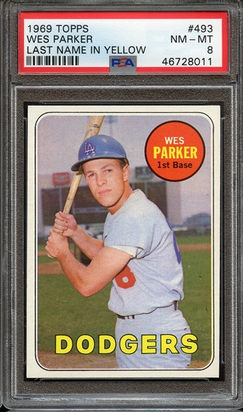1969 TOPPS 493 WES PARKER LAST NAME IN YELLOW PSA NM-MT 8