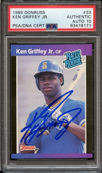 1989 DONRUSS 33 SIGNED KEN GRIFFEY JR PSA AUTHENTIC PSA/DNA AUTO 10