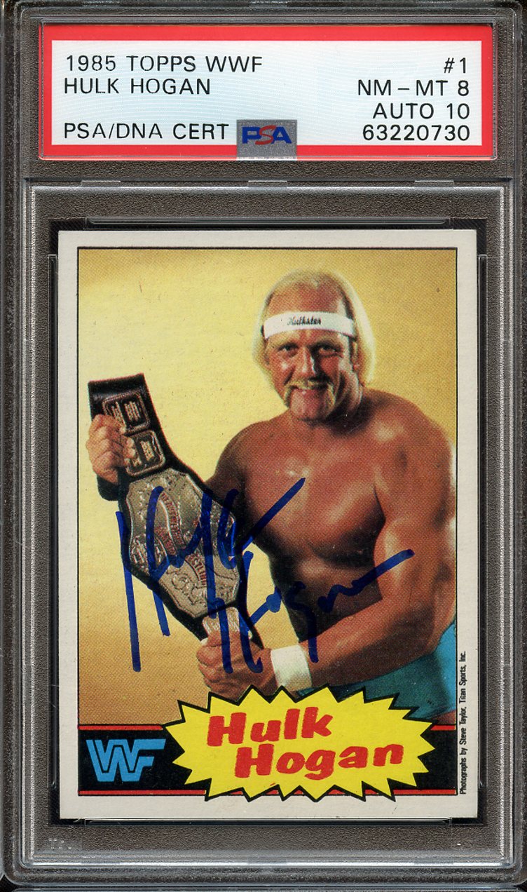 Lot Detail - 1985 TOPPS WWF 1 SIGNED HULK HOGAN PSA NM-MT 8 PSA/DNA AUTO 10