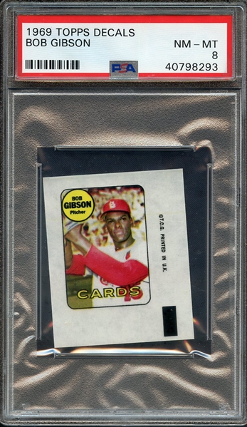 1969 TOPPS DECALS BOB GIBSON PSA NM-MT 8