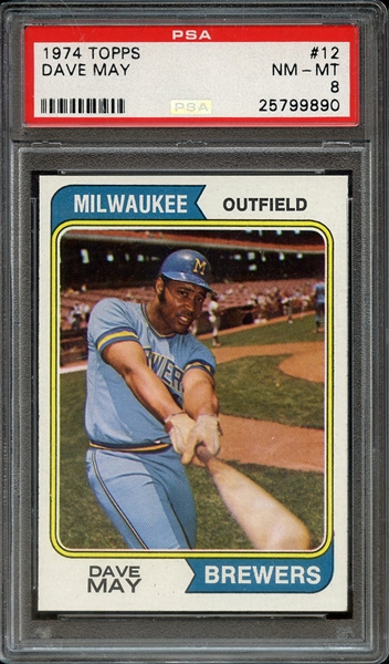1974 TOPPS 12 DAVE MAY PSA NM-MT 8