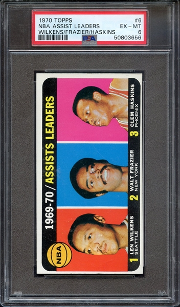 1970 TOPPS 6 NBA ASSIST LEADERS WILKENS/FRAZIER/HASKINS PSA EX-MT 6