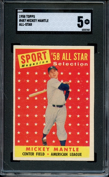 1958 TOPPS 487 MICKEY MANTLE ALL STAR SGC EX 5
