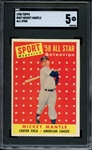 1958 TOPPS 487 MICKEY MANTLE ALL STAR SGC EX 5