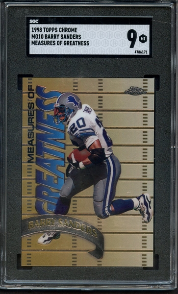 1998 TOPPS CHROME MEASURES OF GREATNESS MG10 BARRY SANDERS SGC MINT 9