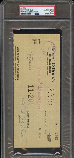 LEFTY O'DOUL SIGNED CHECK PSA/DNA AUTHENTIC