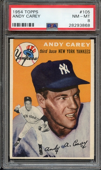 1954 TOPPS 105 ANDY CAREY PSA NM-MT 8